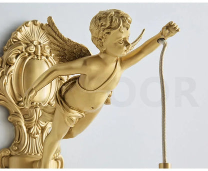 French Retro Copper Angel Flower Crystal Wall Lamp